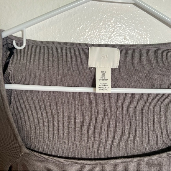 H&M Square-Neck Crop Top Brown Gray M - Picture 7 of 8
